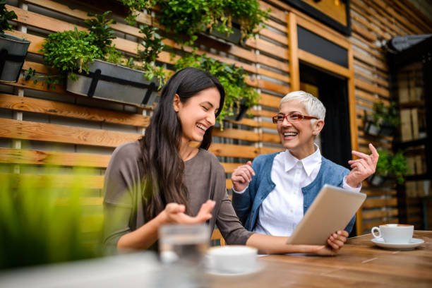 Two women laughing