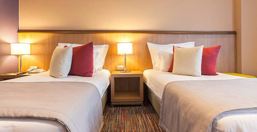 Twin hotel room interior